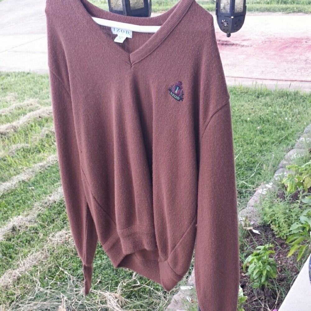 Izod men's sweater brown v neck pullover acrylic